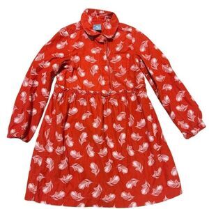 babyGap Girls Shirt Dress Size 5 Red Feather Print Long Sleeve Button